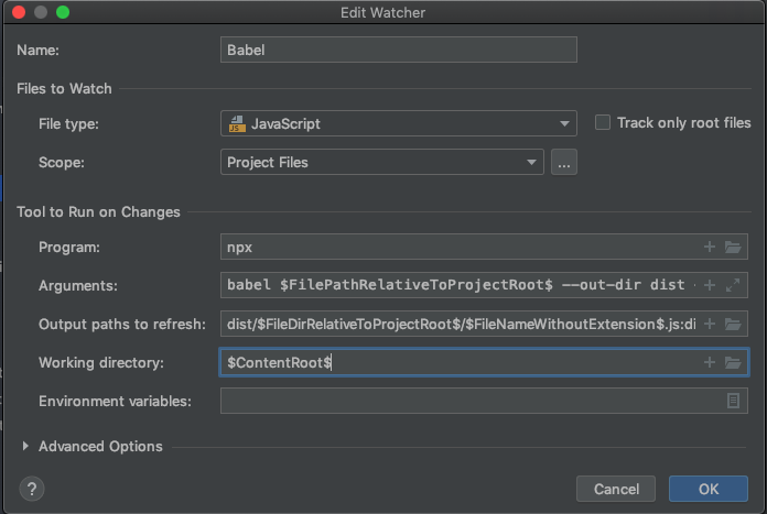 Webstorm Babel Watcher with npx