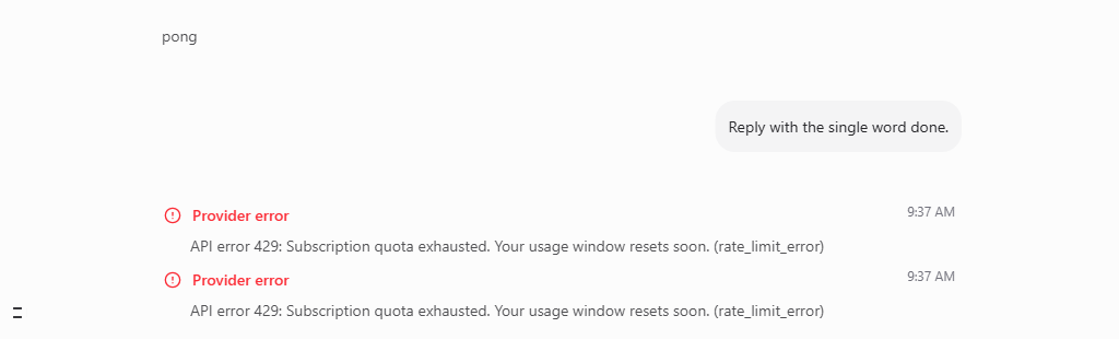 Two red Provider error rows with the raw API error 429 text
