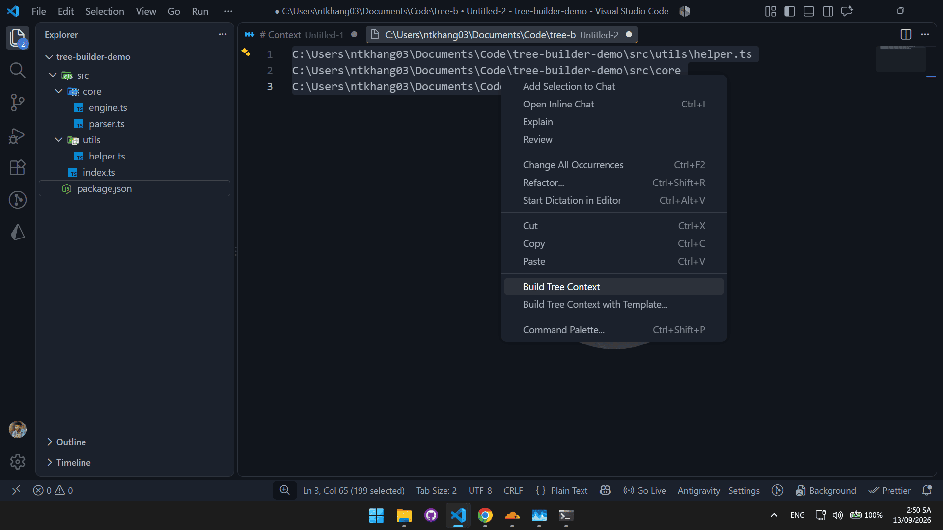 Editor context menu