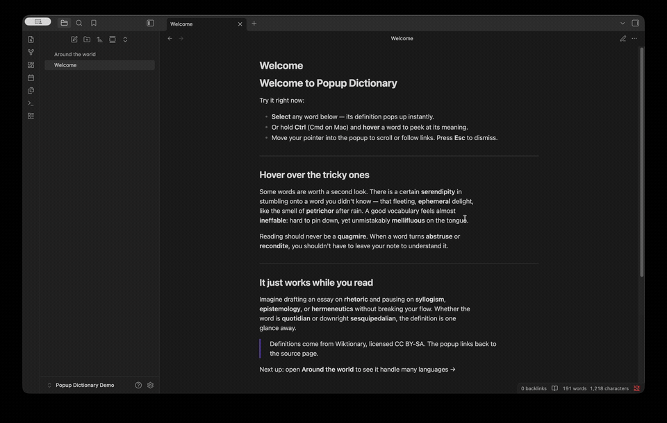 Popup Dictionary demo