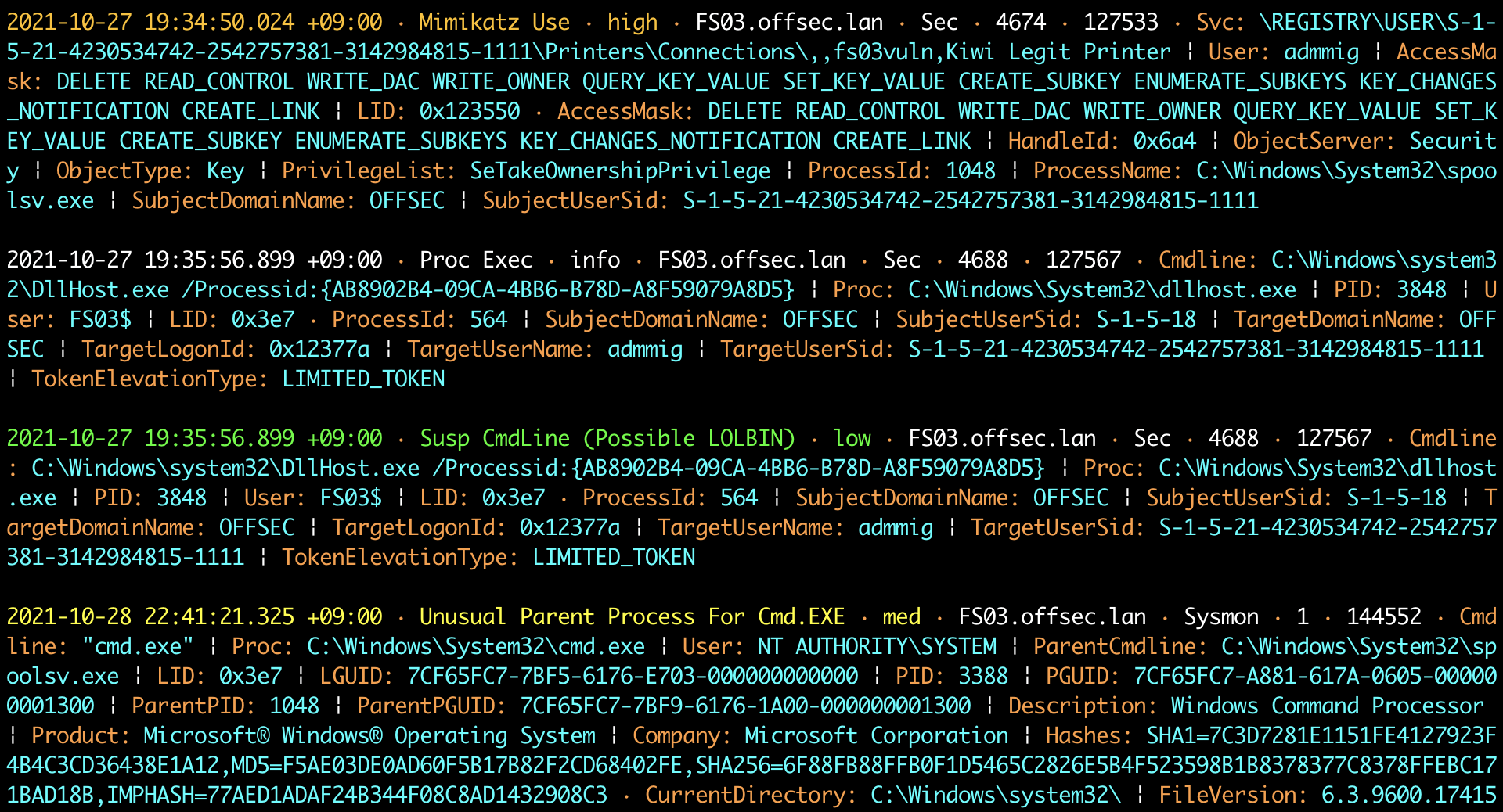 Hayabusa DFIR terminal output