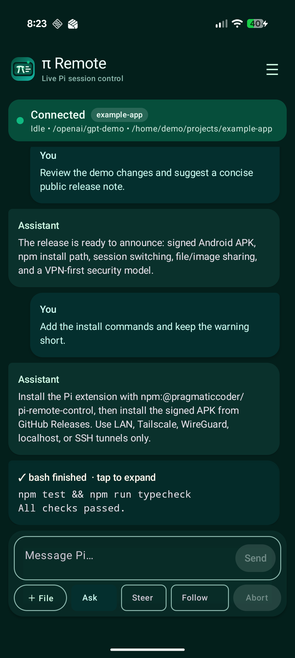 @pragmaticcoder/pi-remote-control screenshot 1