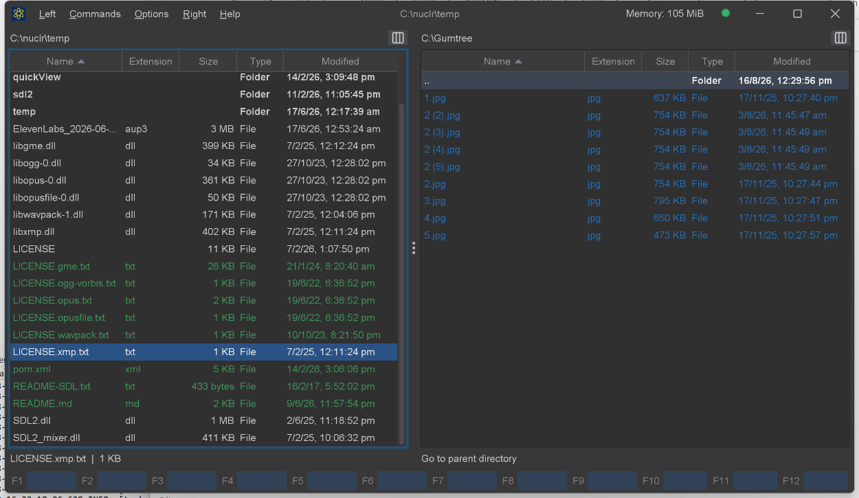 Nuclr Commander local filesystem panels