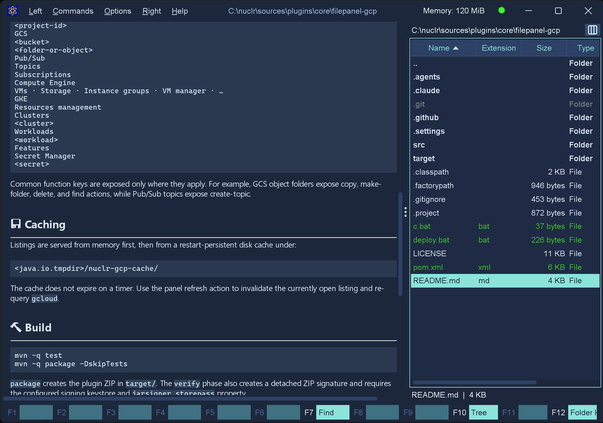 A README rendered in Nuclr Commander's quick-view panel