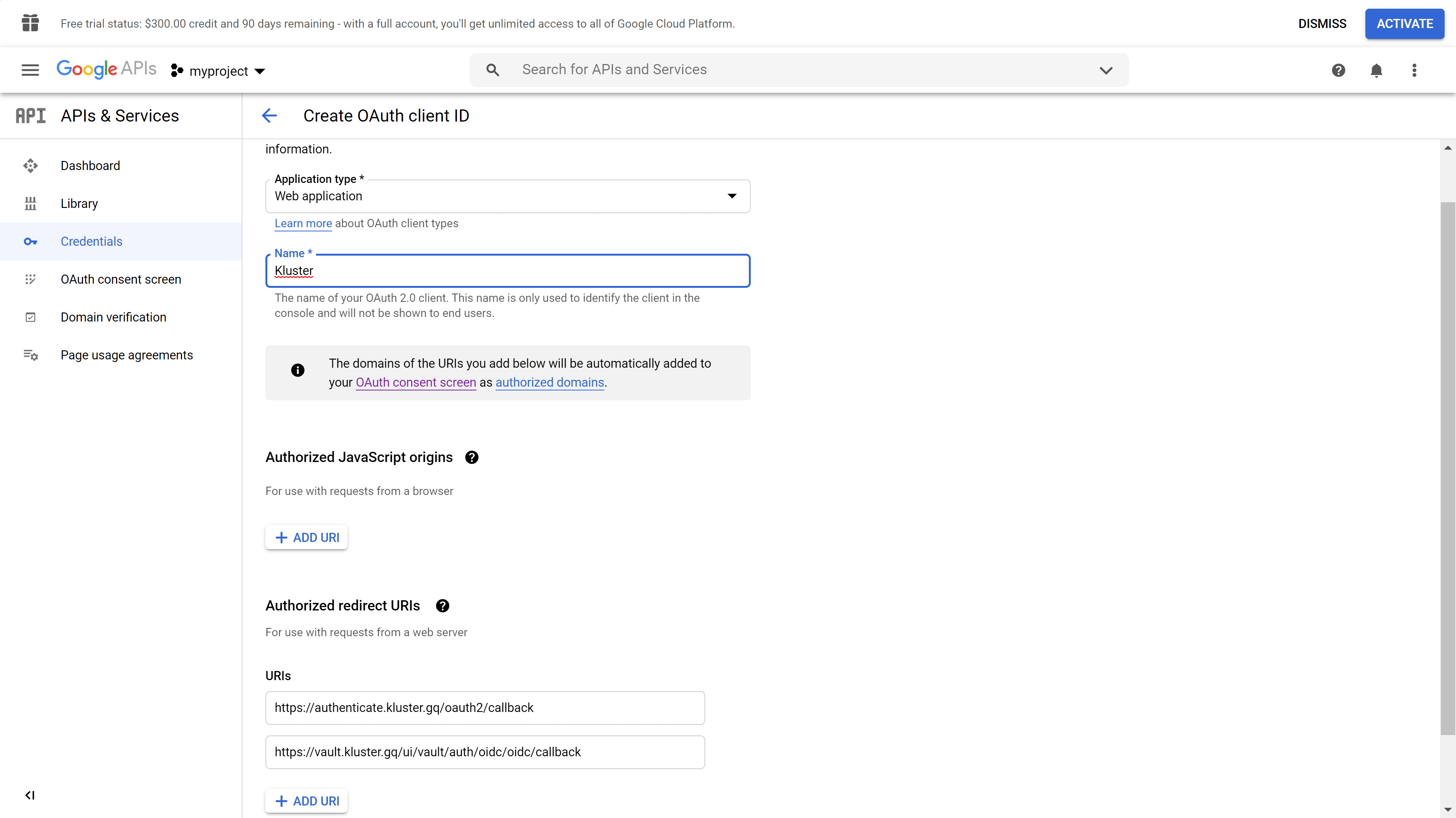 Web App Credentials Configuration