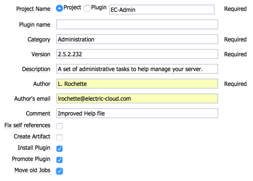 createPluginFromProject parameters