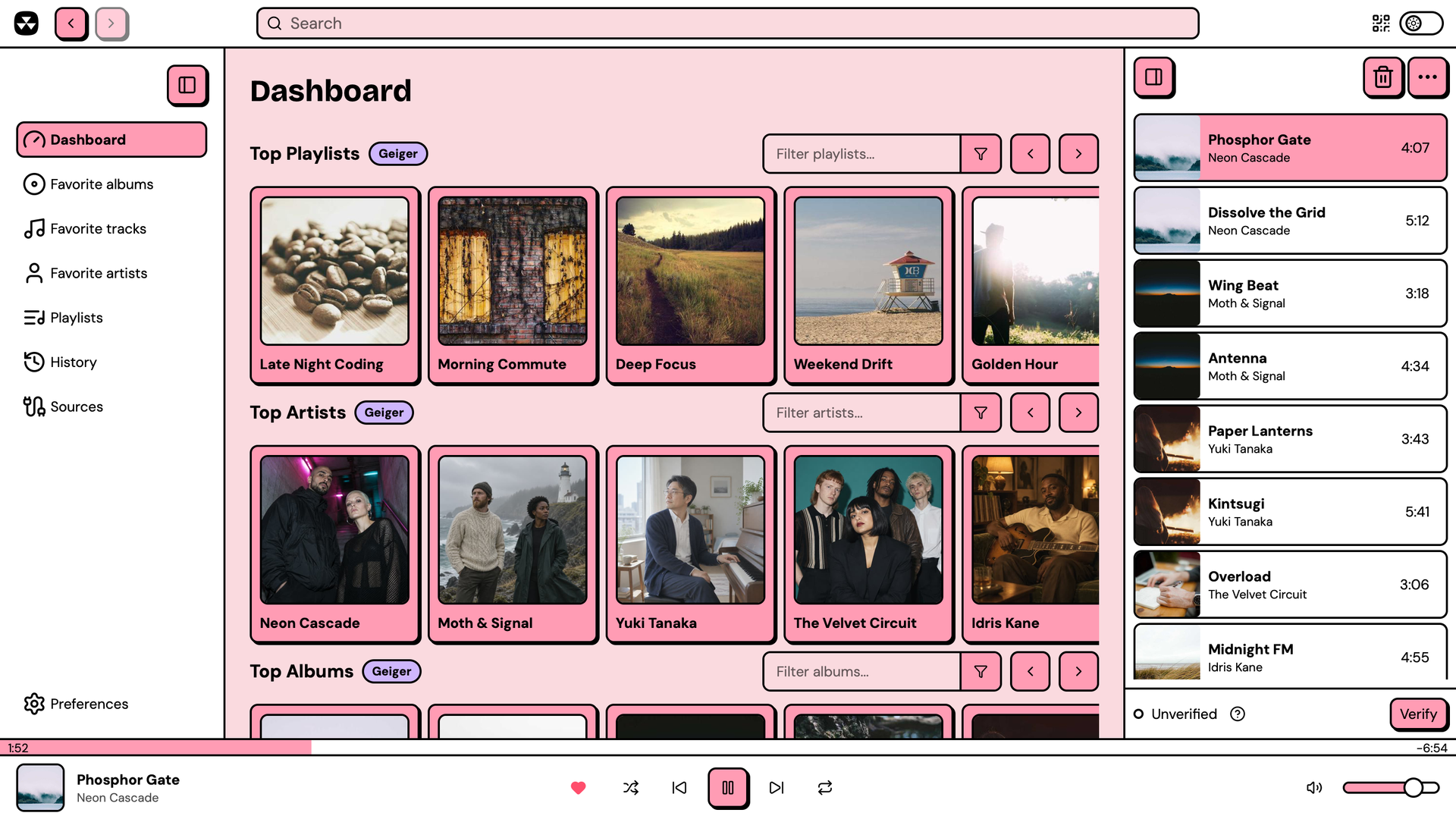 Nuclear Music Player - Dashboard