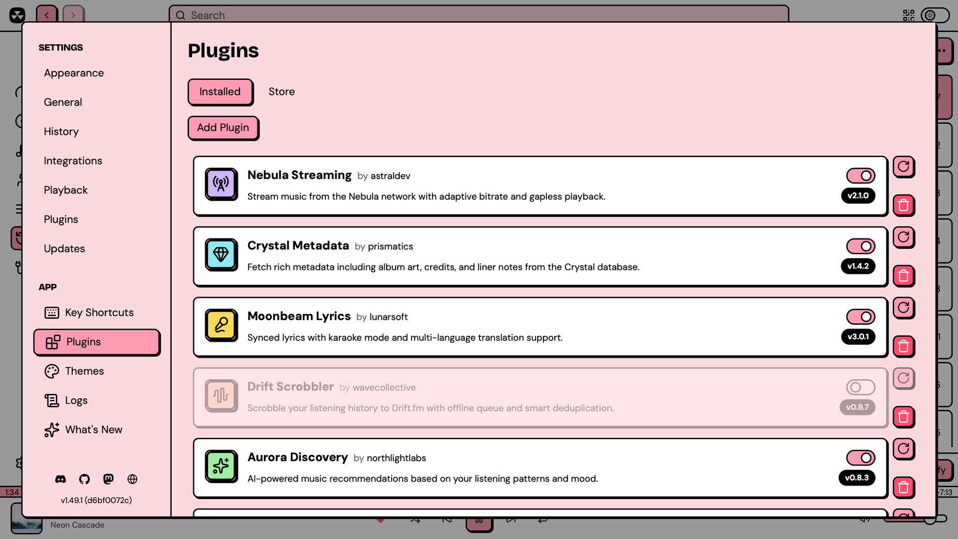 Installed plugins