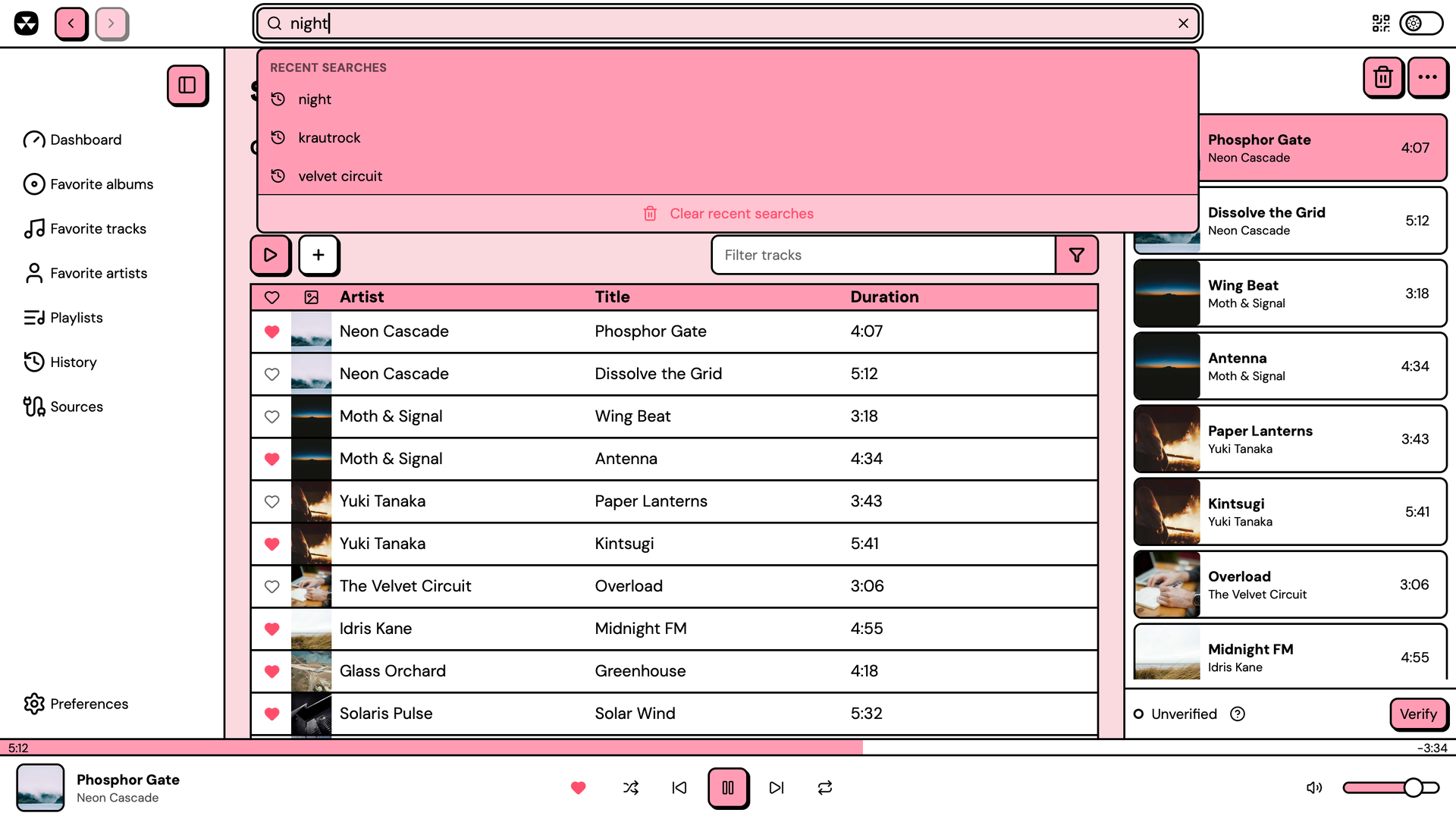Search tracks