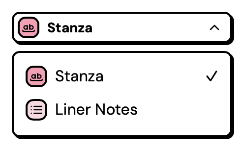 The source picker with two lyrics plugins. An icon next to each name shows the type of its lyrics.