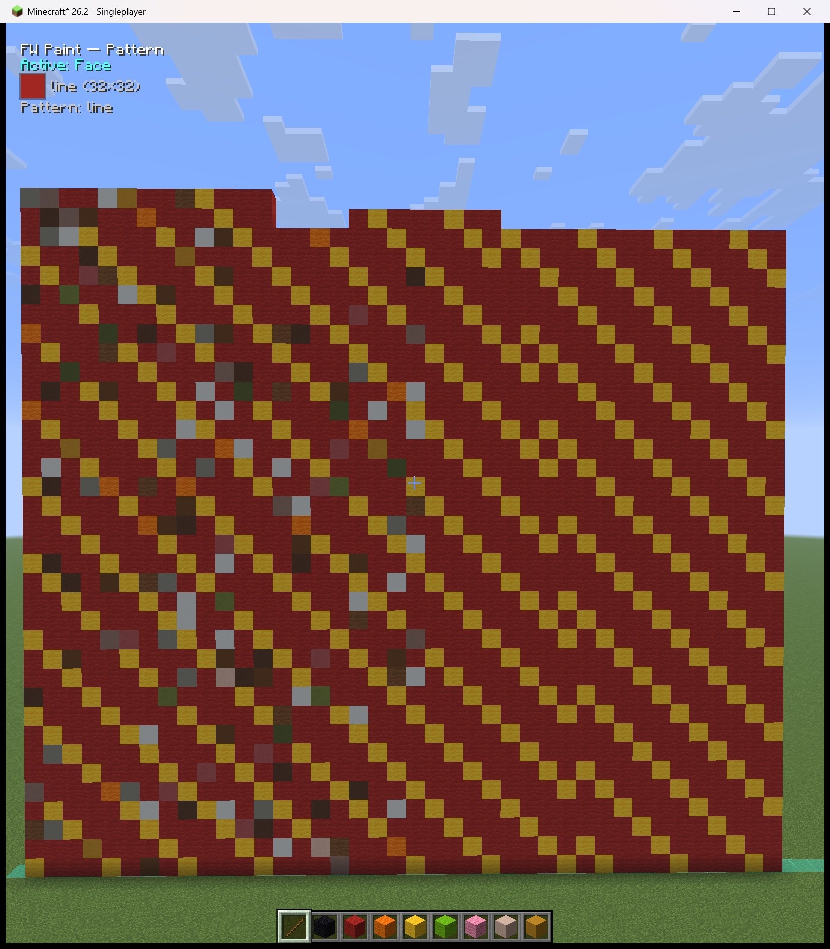 A patterned wall painted stroke by stroke, variance shimmer included