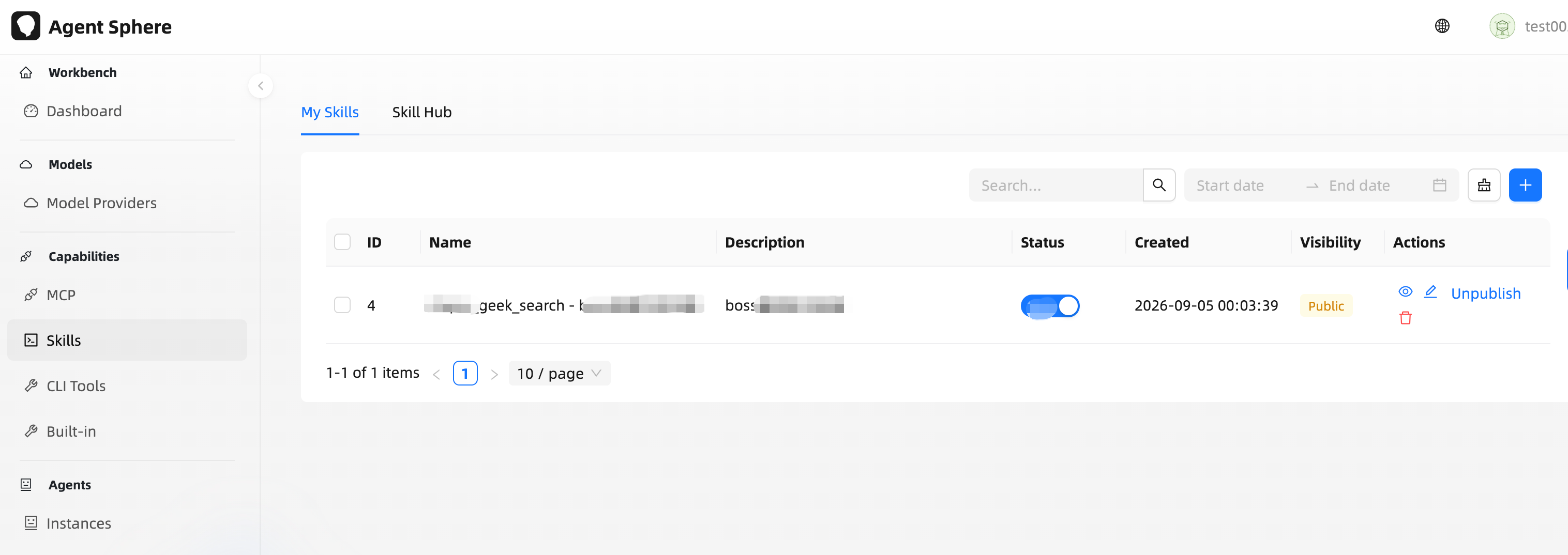 My Skills — publish / unpublish