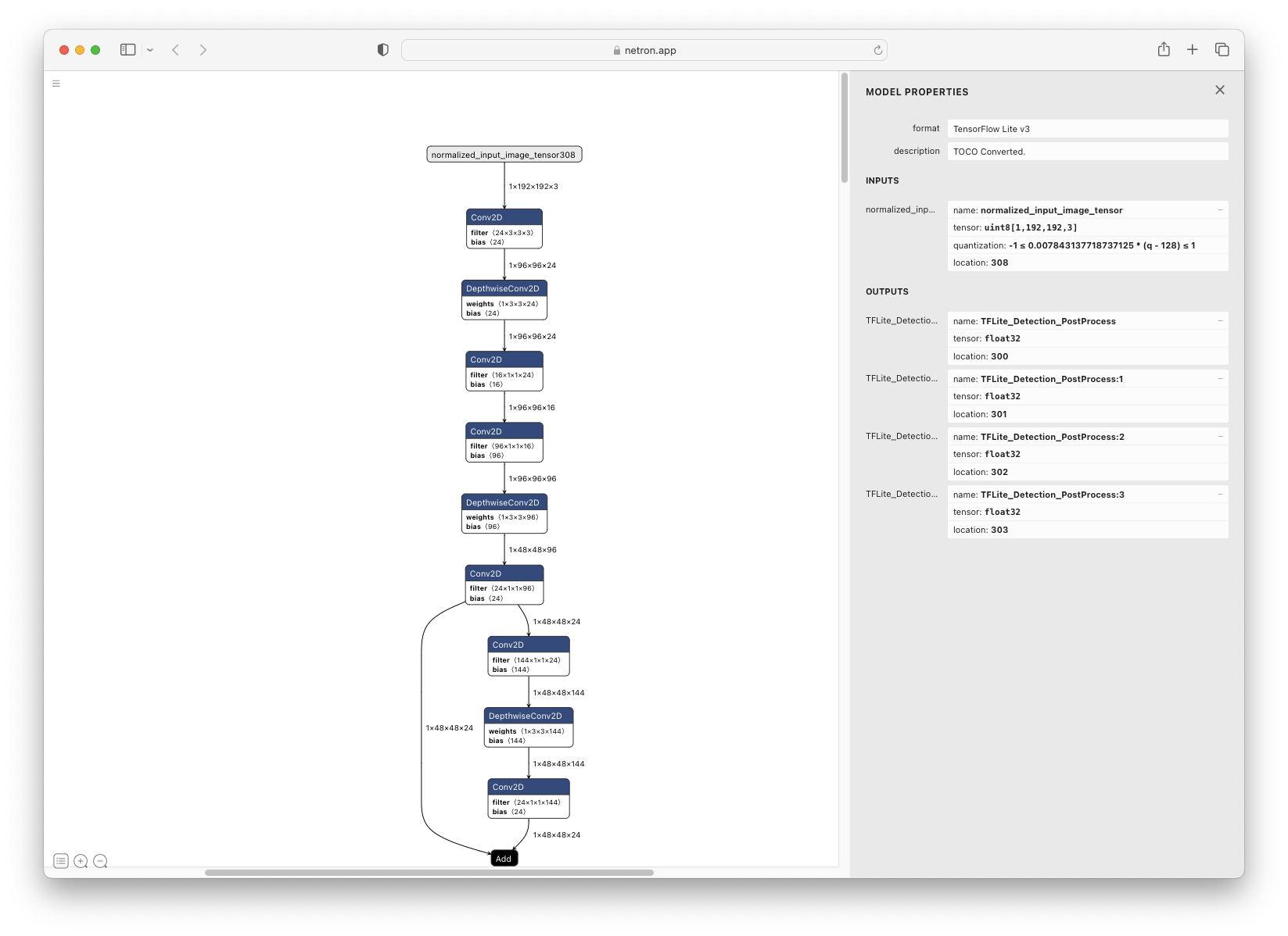 Screenshot of netron.app inspecting the model