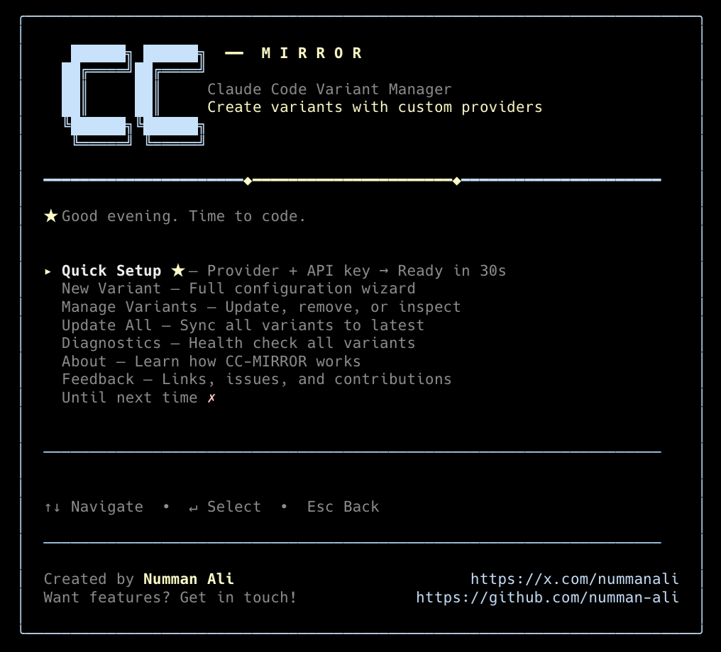 CC-MIRROR Home Screen