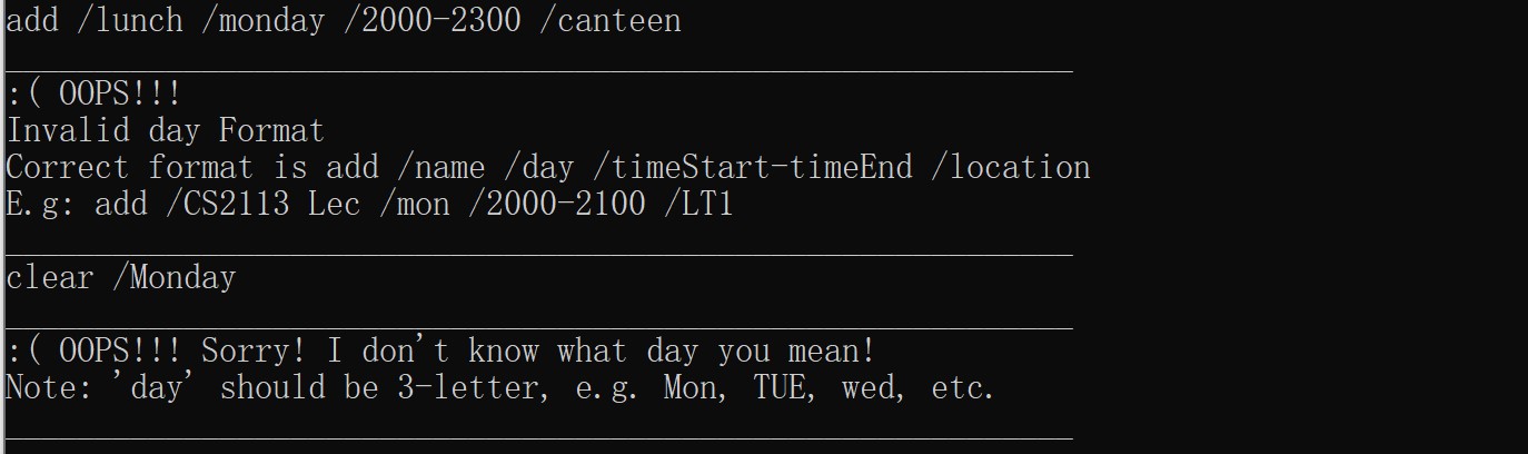 `add` command cannot provide the same error message when the input ...