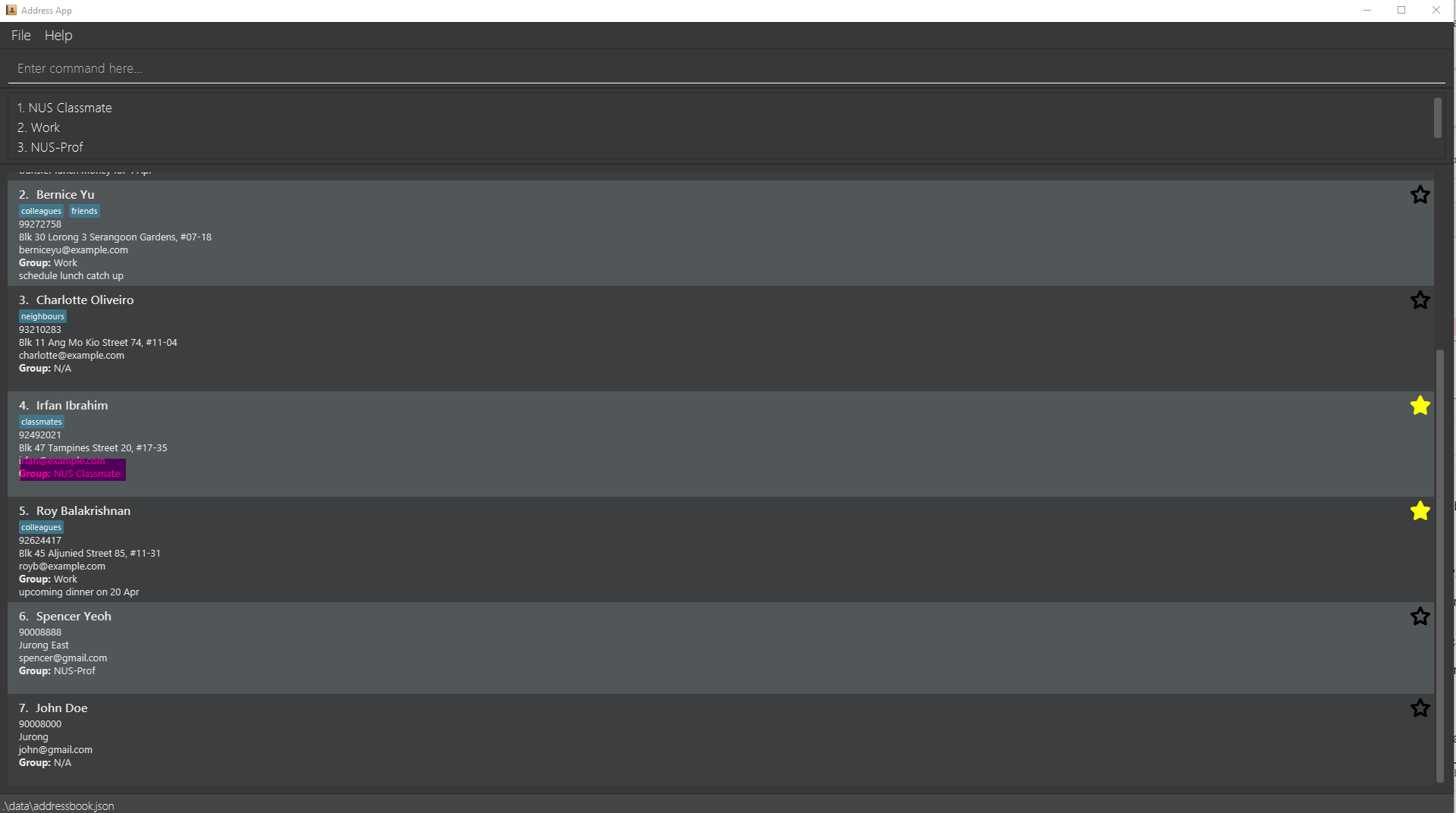 Some of the sample command do not work with the default data in UG ...