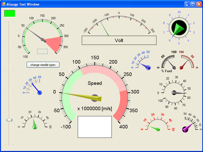 Screenshot of the original AGauge demo form by A. J. Bauer