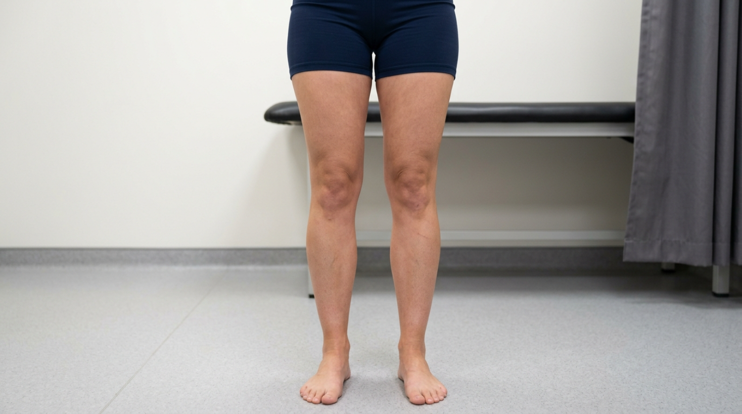 Ilustração educativa de pernas com contorno proporcional típico, sem lipedema, para comparação