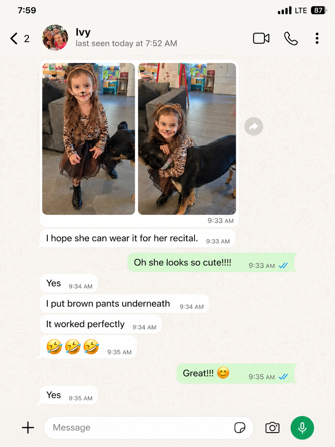 Customer WhatsApp review in English