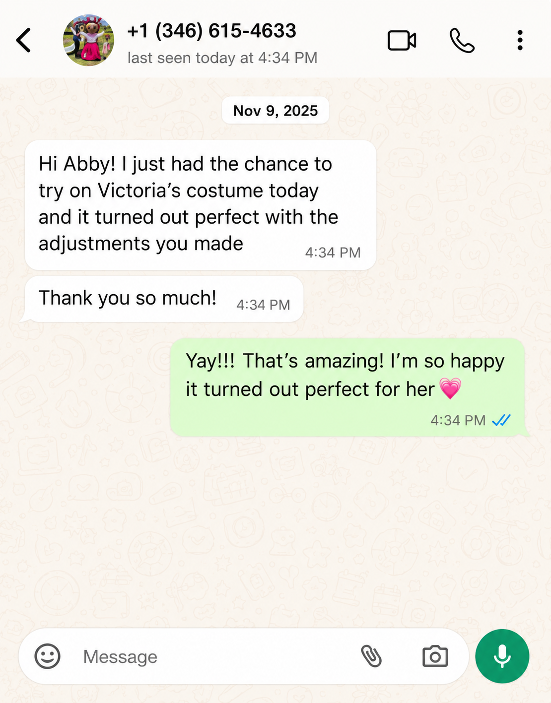 Customer WhatsApp review in English