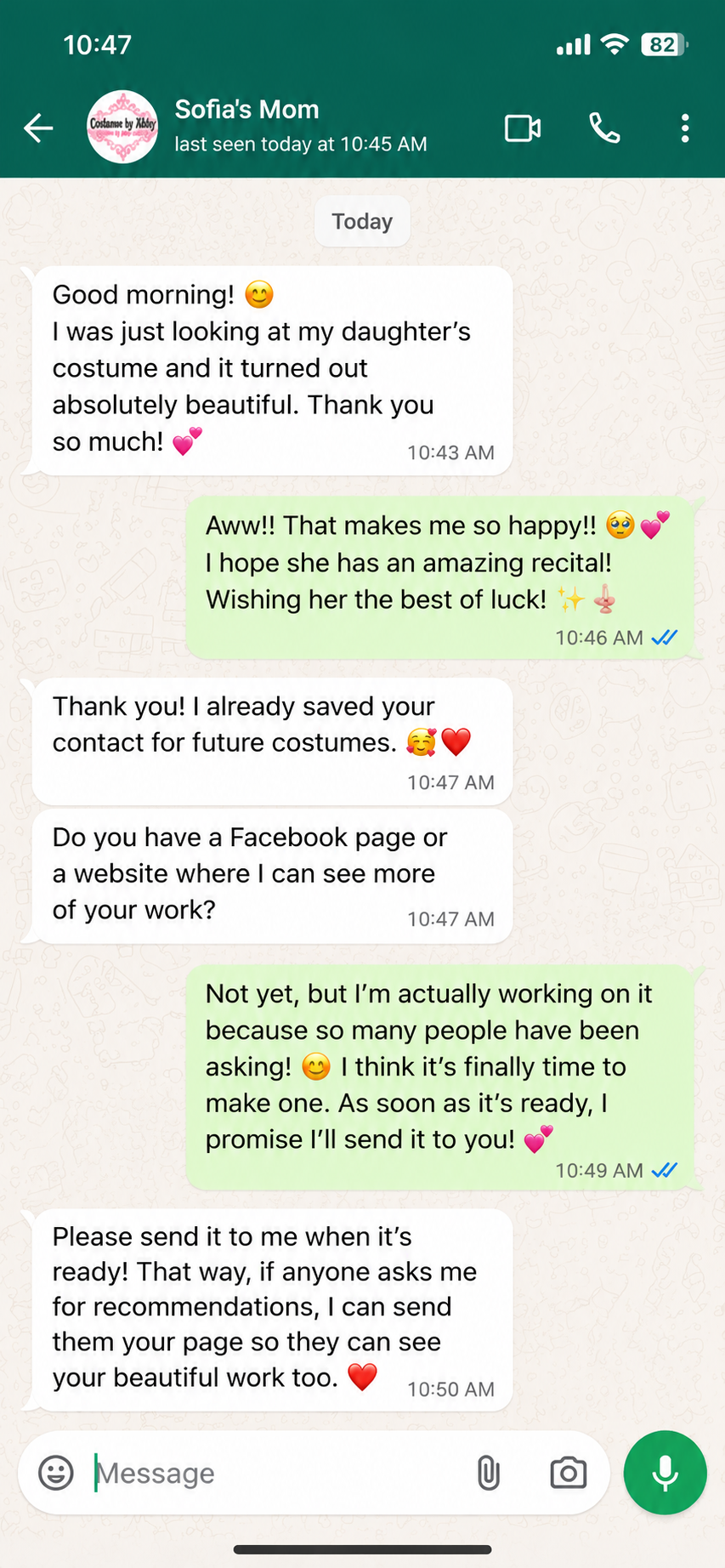 Customer WhatsApp review in English