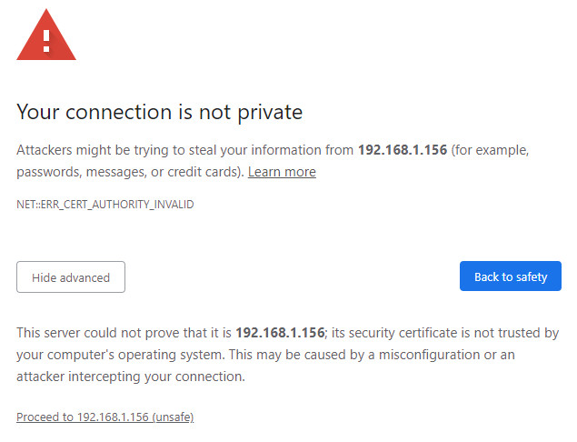 SSL certificate warning in browser