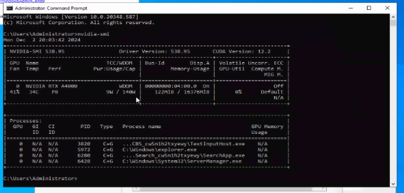 nvidia-smi output in windows vm