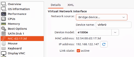 VM network configuration