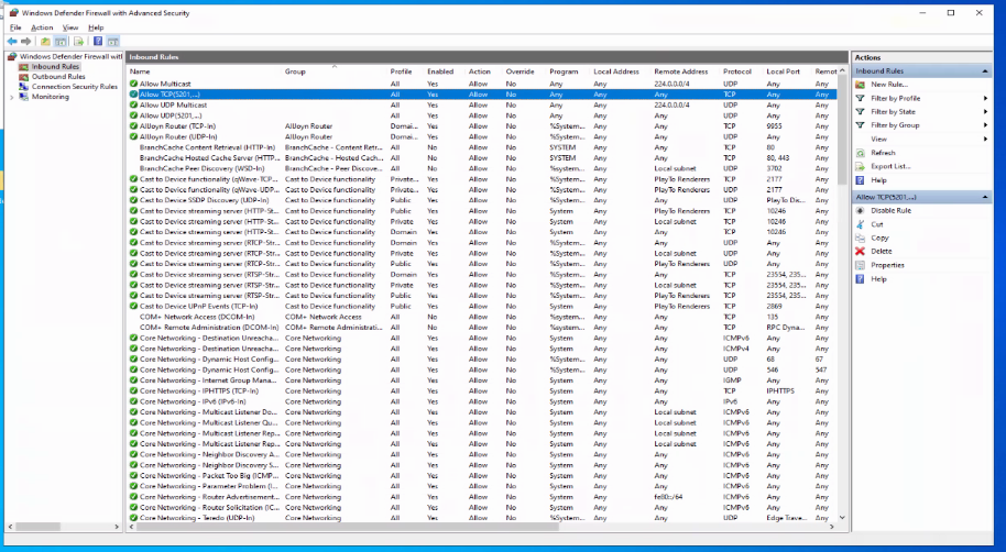 Windows firewall rules