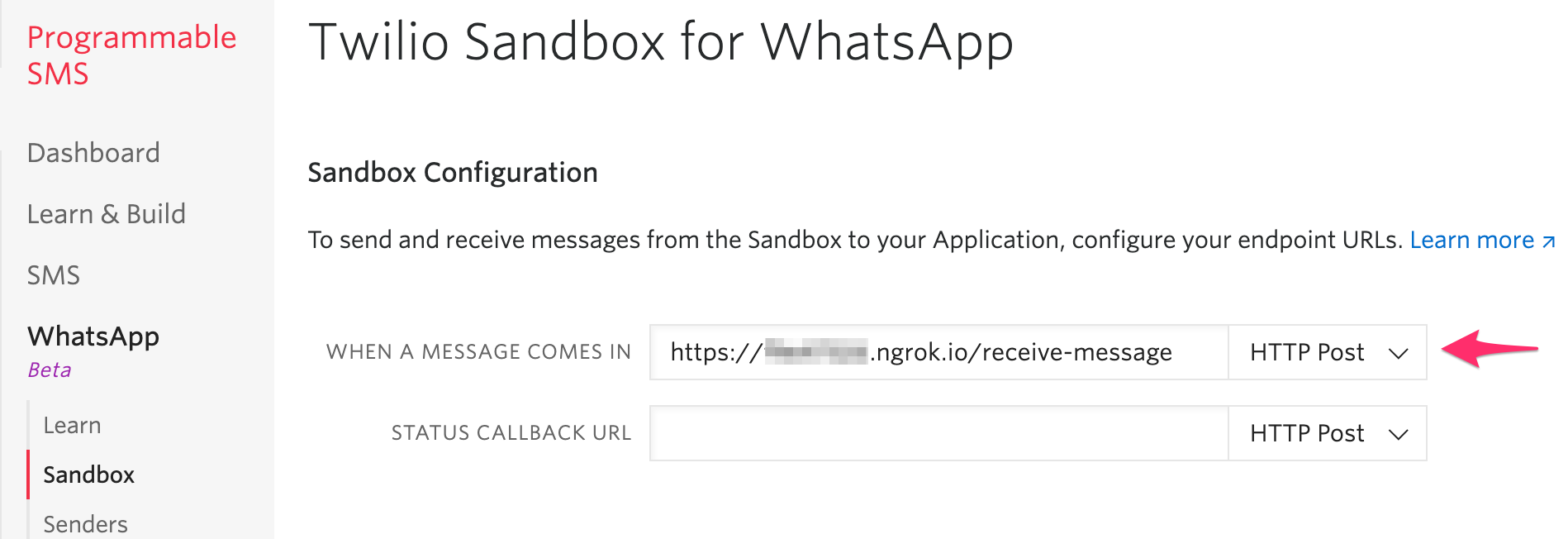 Sandbox Configuration - Twilio console WhatsApp