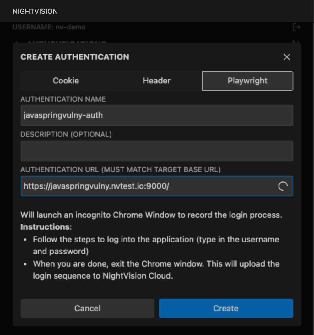 Authentications page
