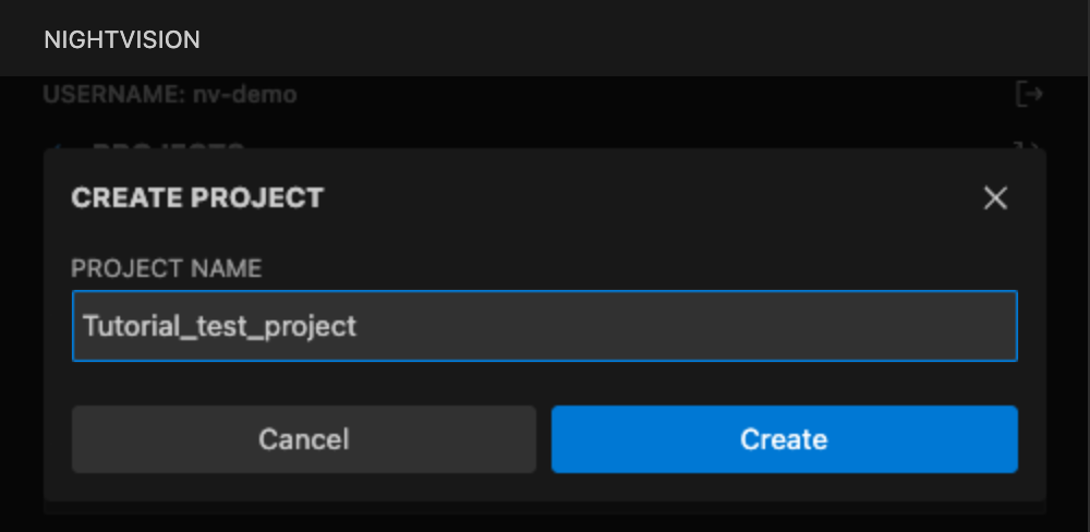 Projects page - Creating a project