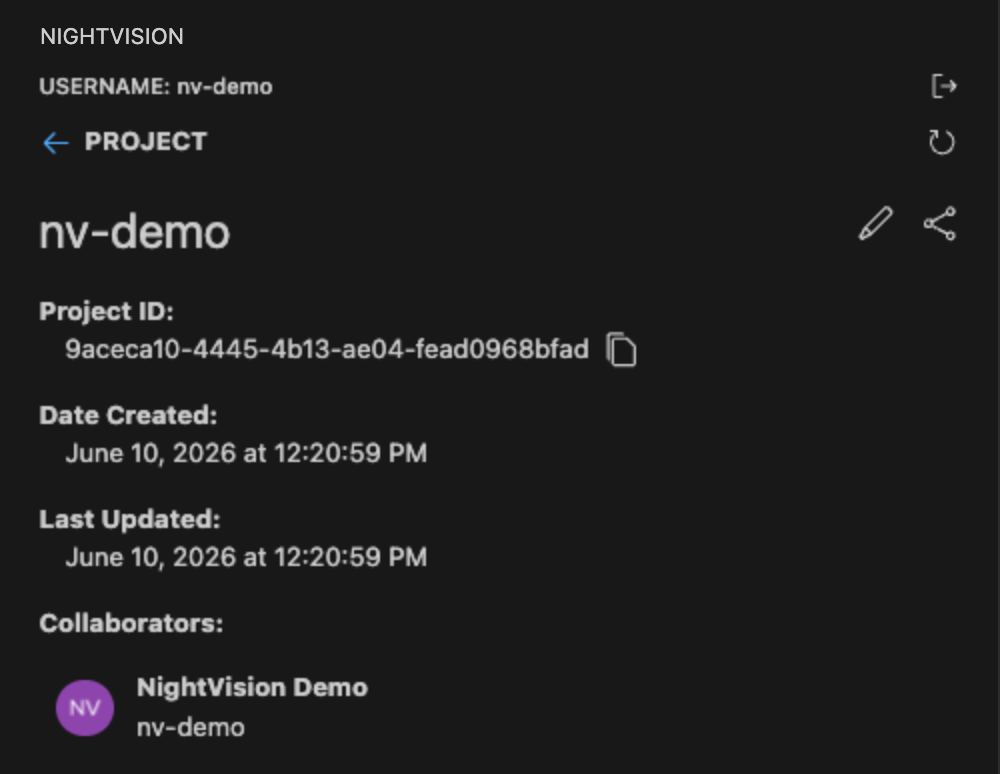 Projects page - Project options