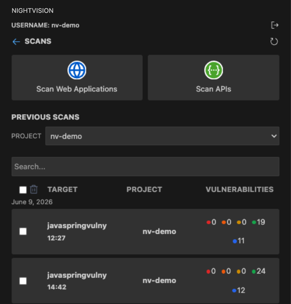 Scans page