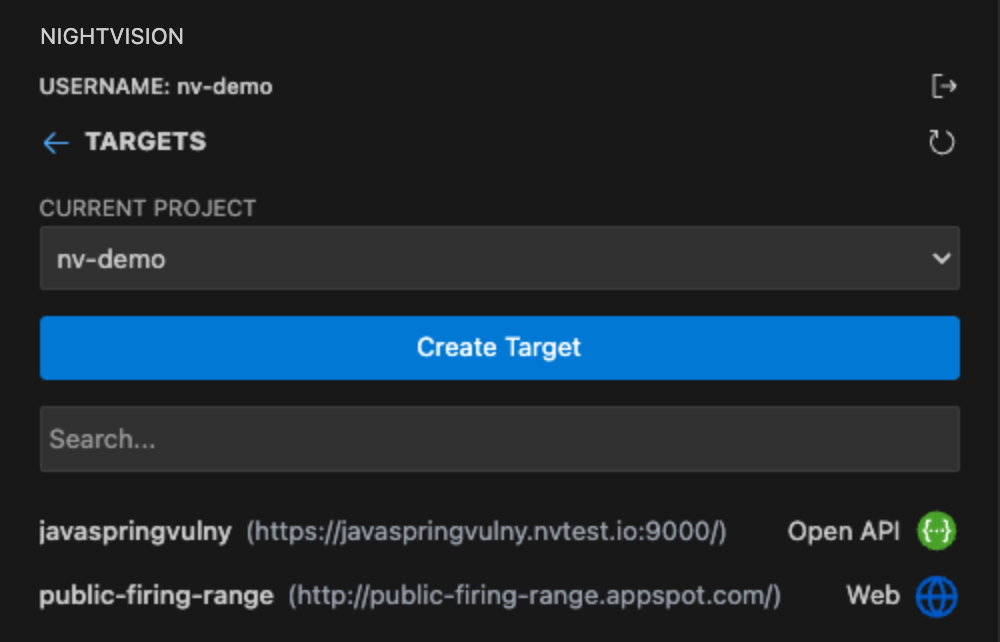 Targets page