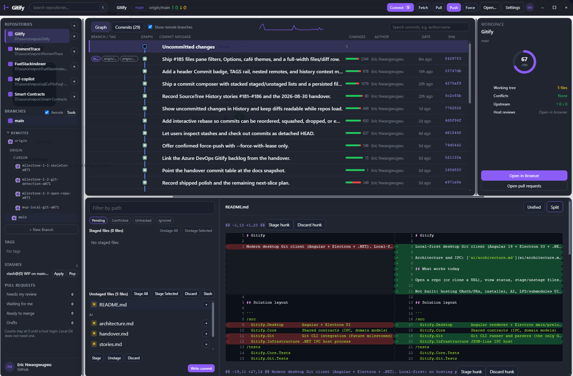 Gitify history view