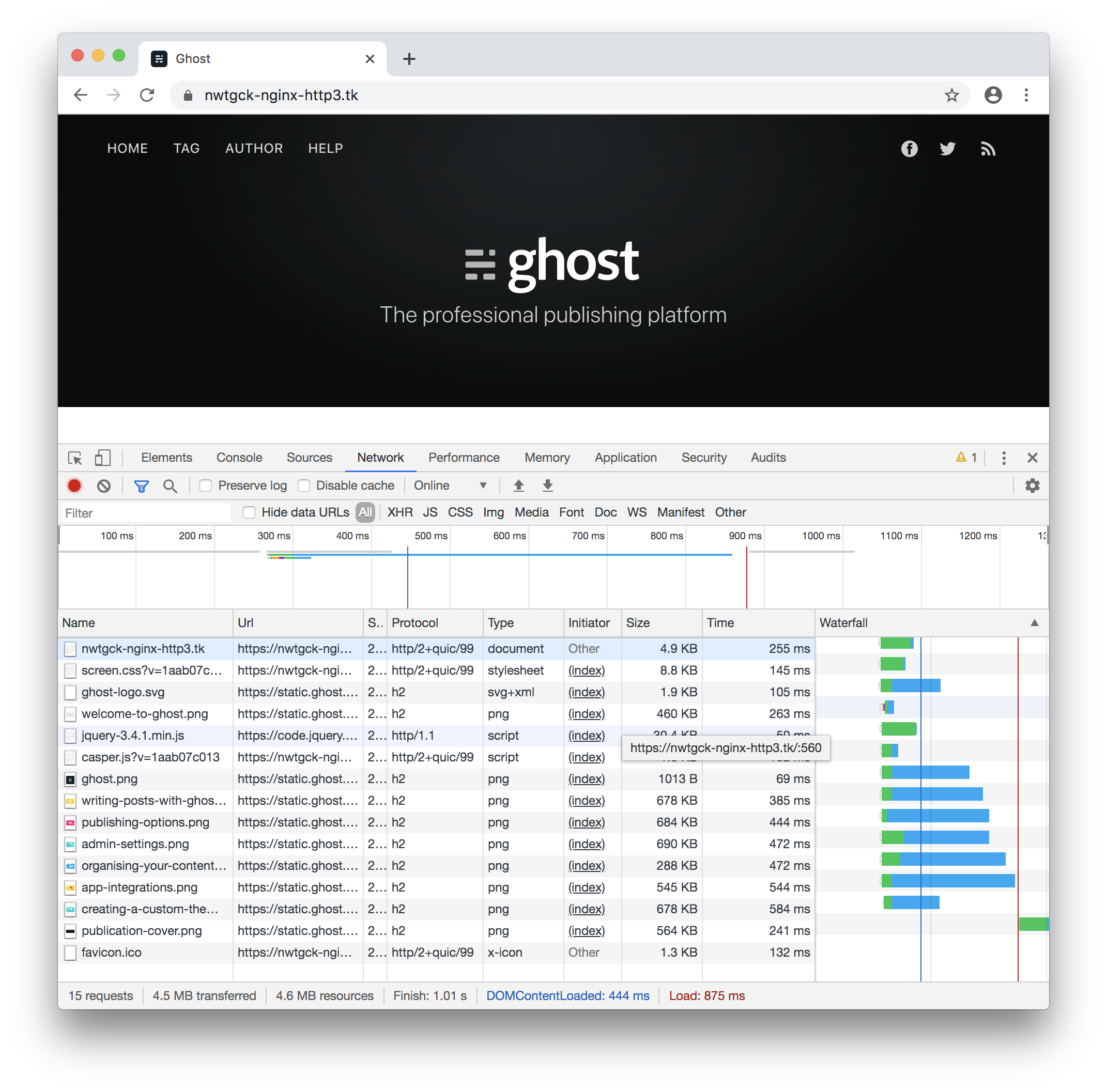 Ghost with HTTP/3
