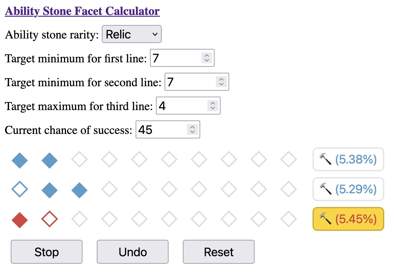 Web interface screenshot: comparing probabilities