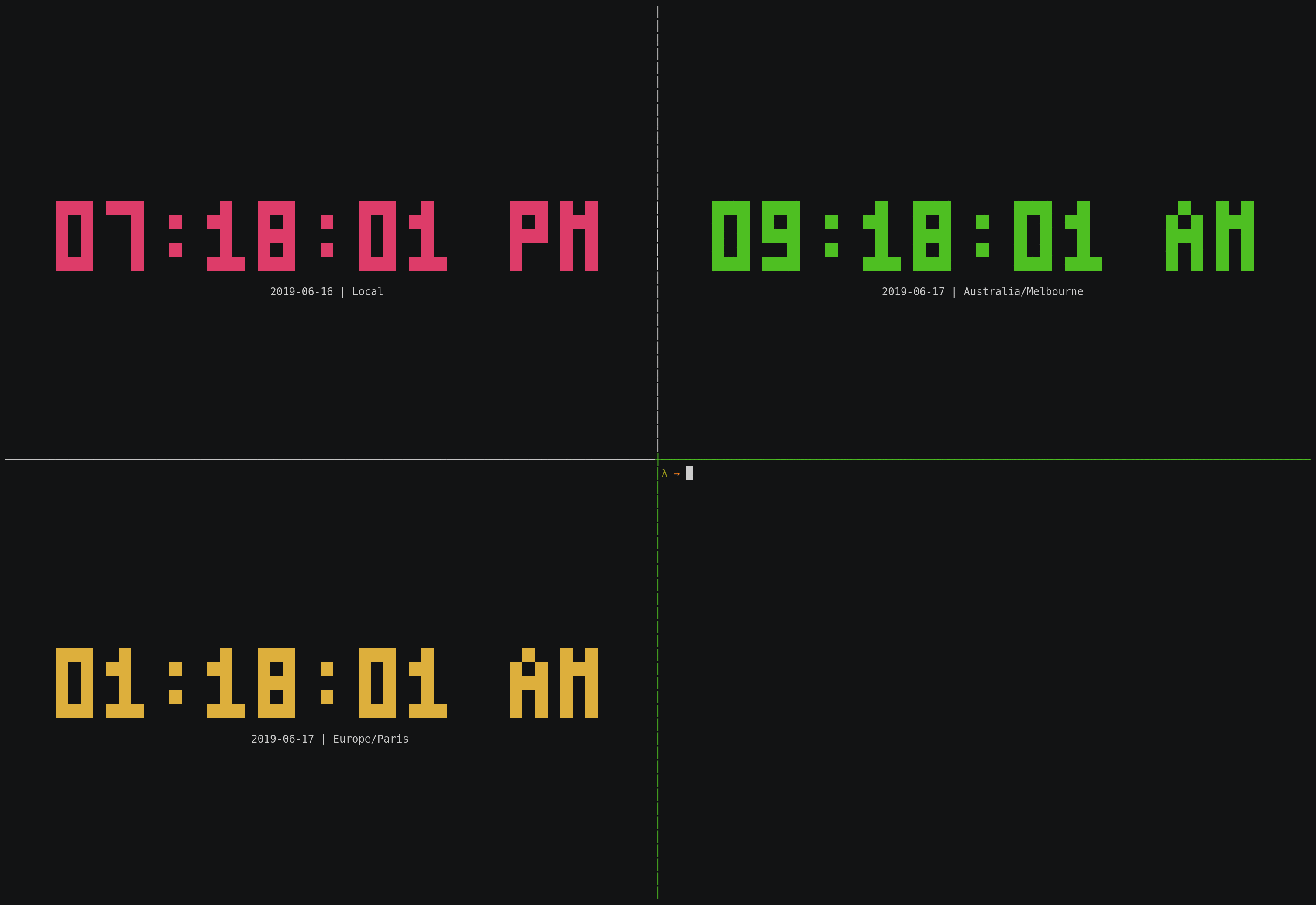 asciicast of multiple clocks