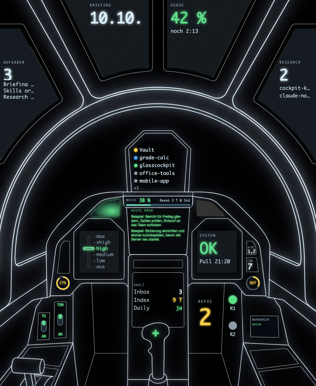 Cockpit view with example data