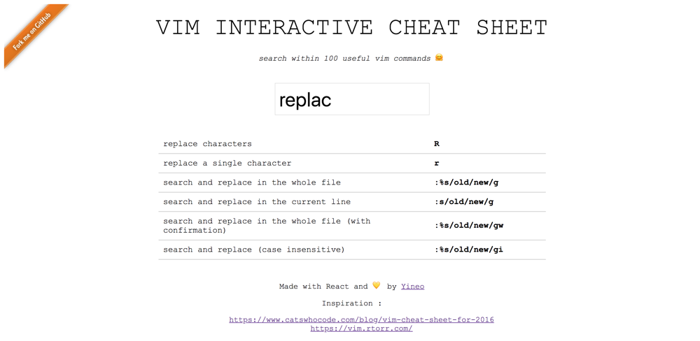 screenshot of vim interactive cheat sheet