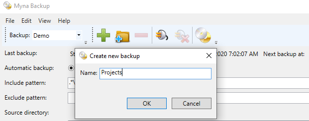 Create New Backup Screenshot
