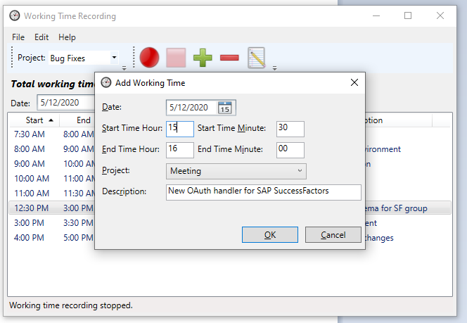 Add Working Time Screenshot