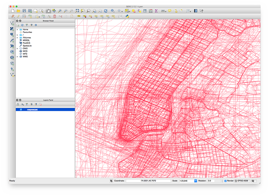 Screenshot of Maps by Decade data, visualized with QGIS