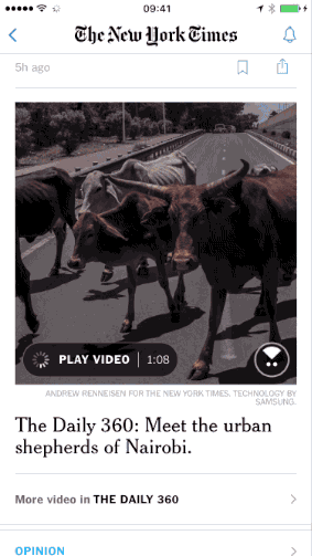 Animation of 360º video playback in the Times’ iPhone app