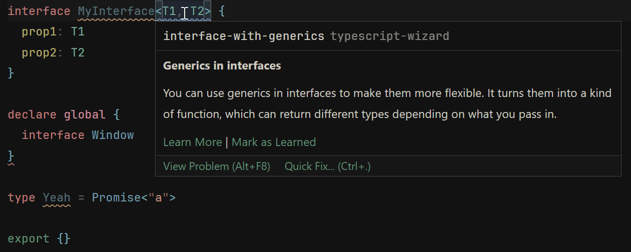 A TypeScript hint showing in a VSCode document