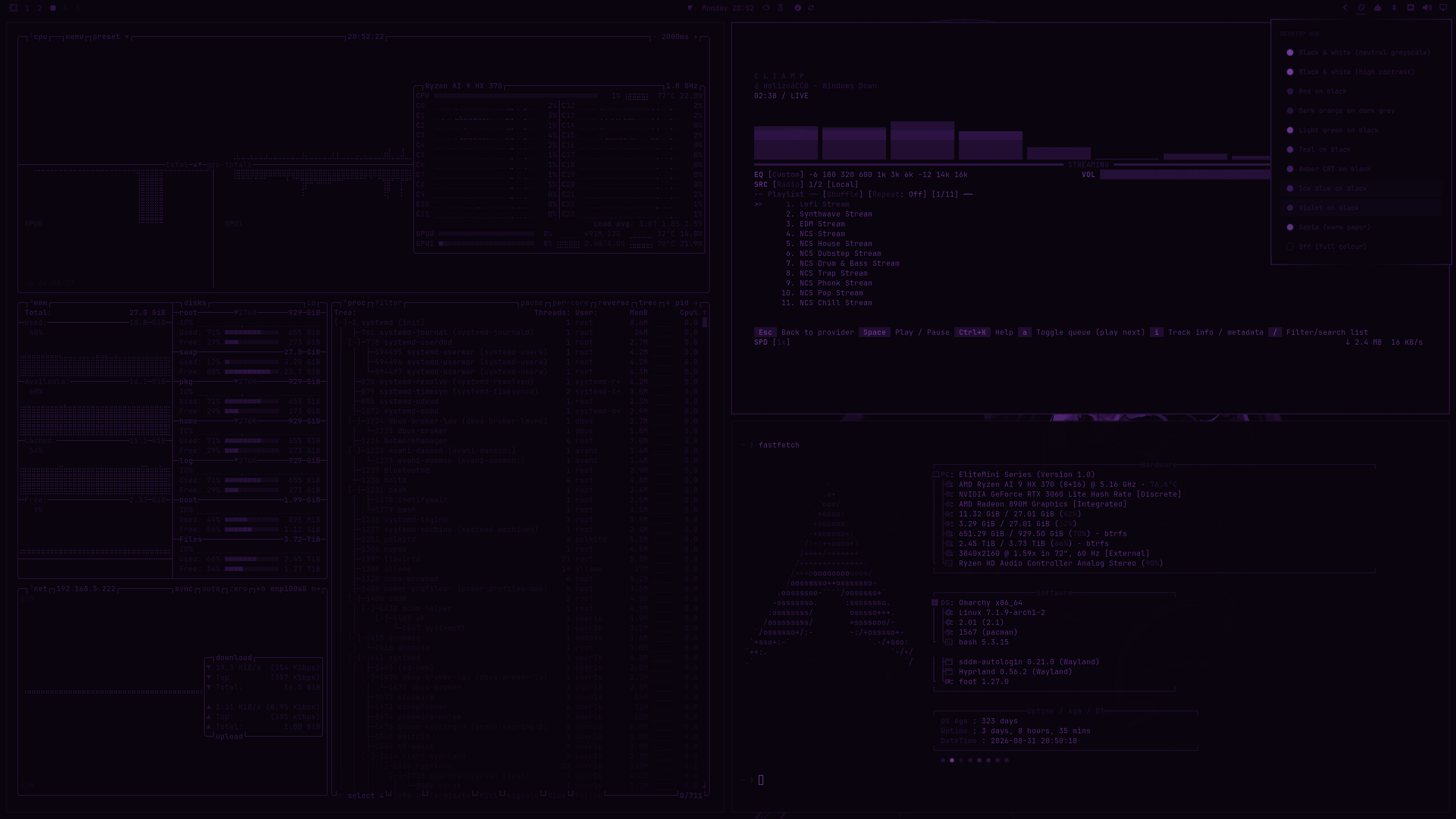 Violet on black across the whole desktop