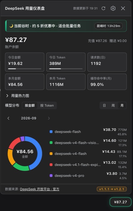 有更新时的面板:页脚版本号变为升级徽标