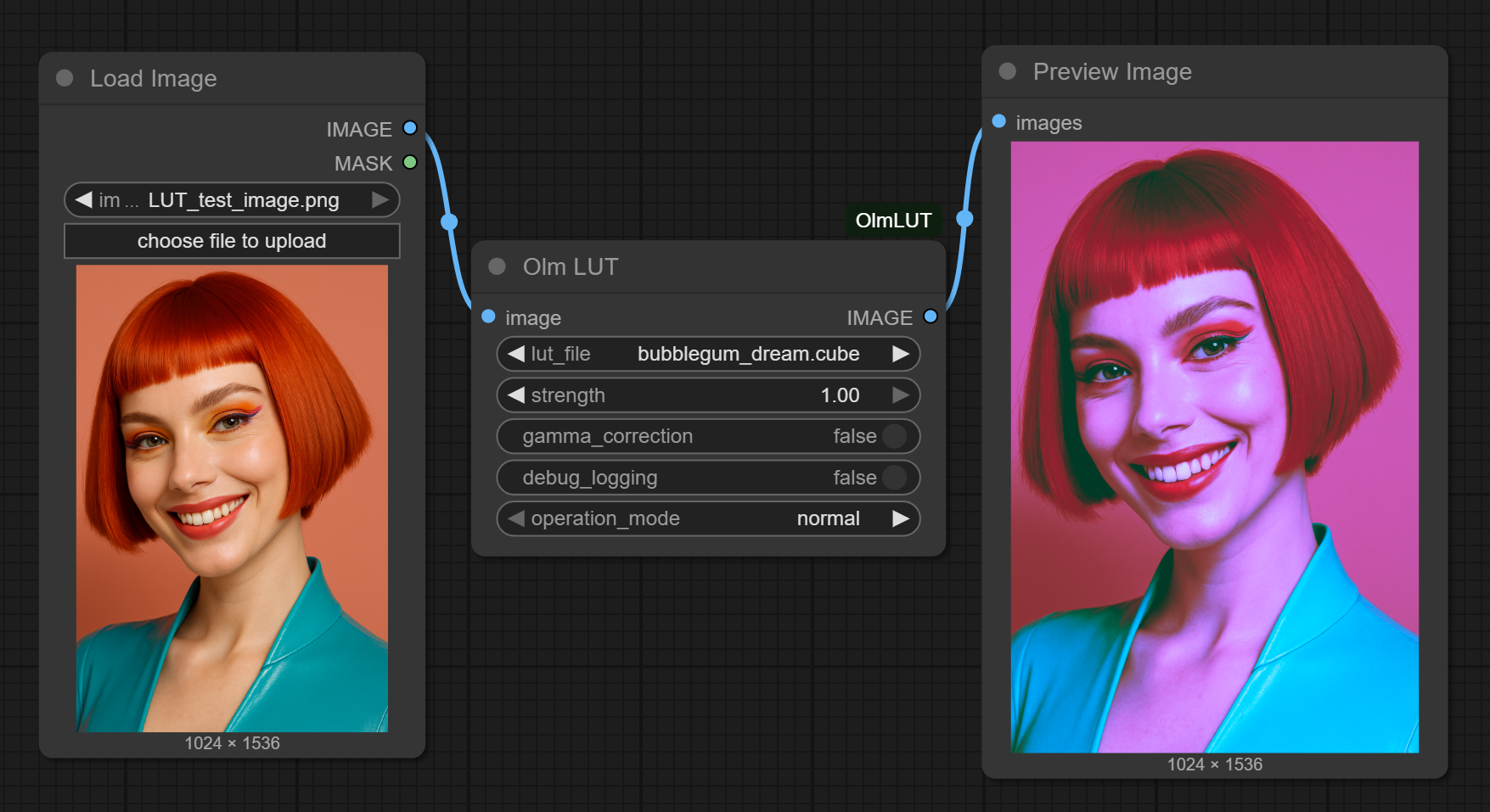 Olm LUT ComfyUI node UI