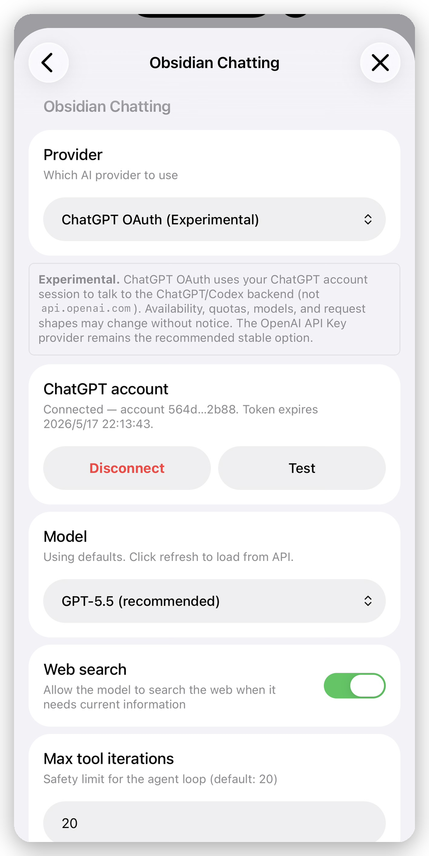 Provider settings on iPhone